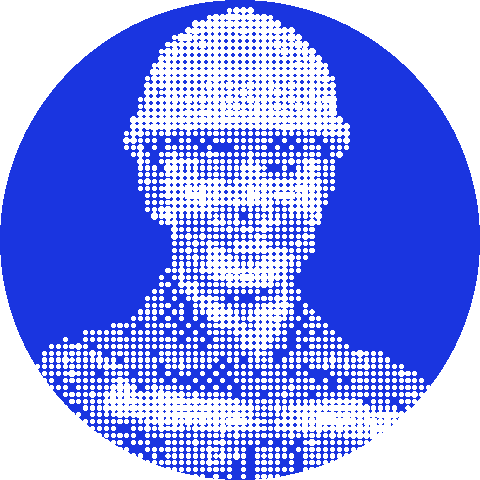 Retrato de Javier, ingeniero de mantenimiento, en una trama de puntos, hacia donde convergen las corrientes: su conocimiento, convertido en algo que el equipo puede consultar.